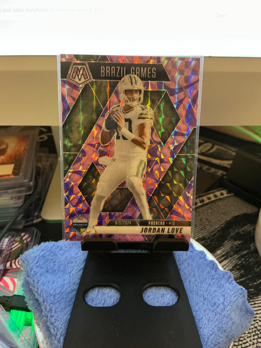 2025 Panini Mosaic Jordan Love Brazil Games Purple Mosaic Prizm Packers Intl Games