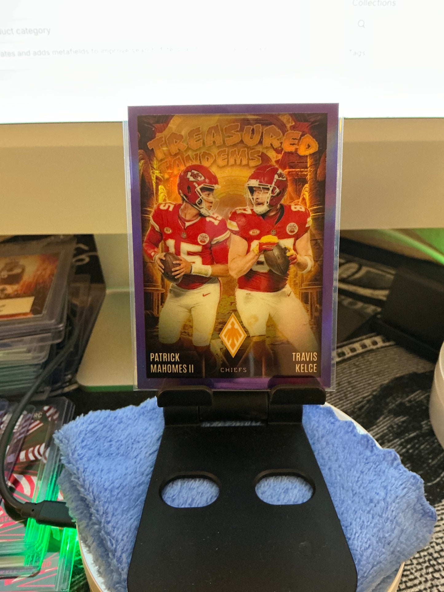 Patrick Mahomes Travis Kelce 2024 Panini Phoenix Treasured Tandems Purple Parallel Chiefs