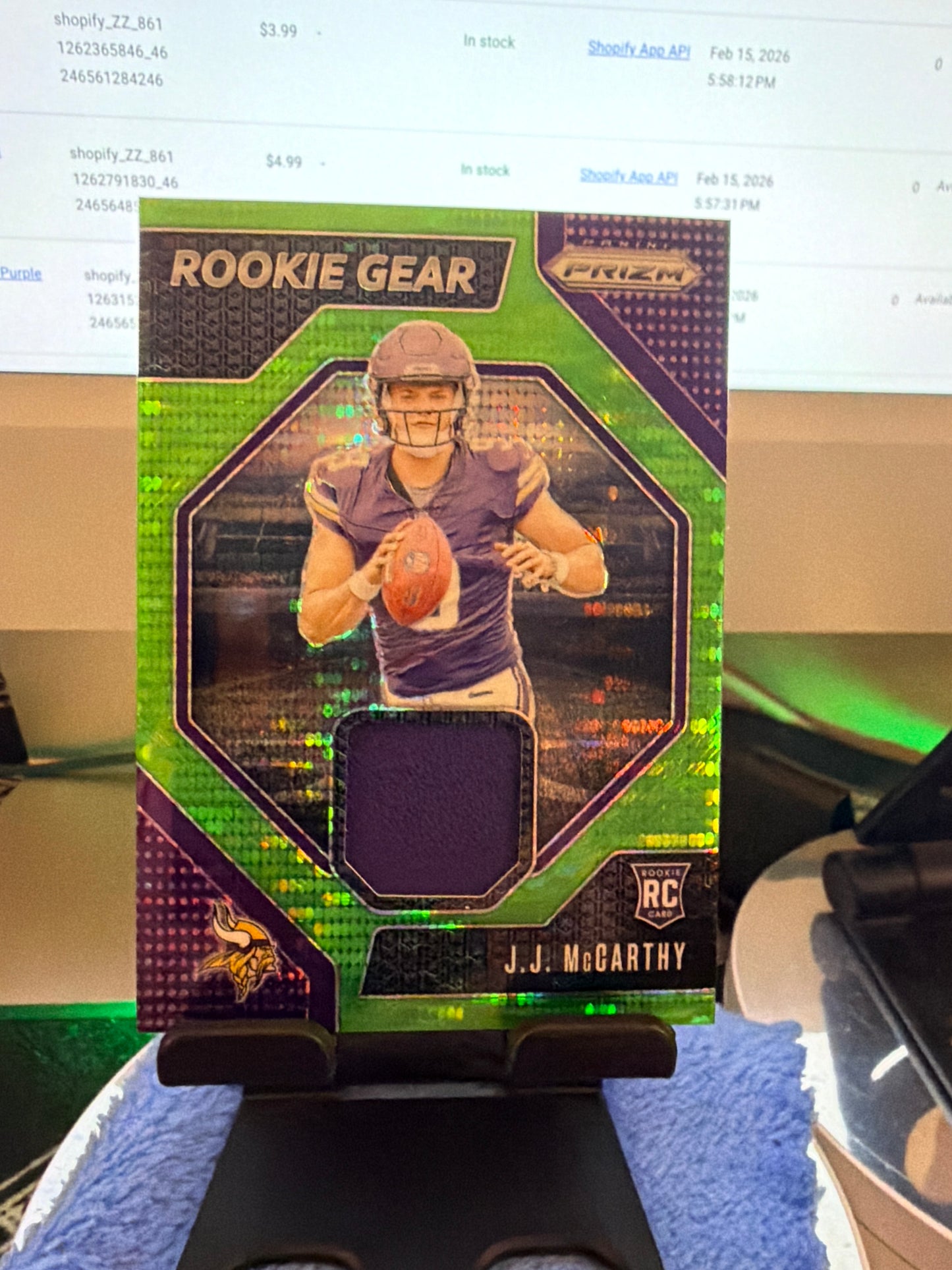 2024 Panini Prizm J.J. McCarthy Rookie Gear Green Prizm RC Patch Minnesota Vikings