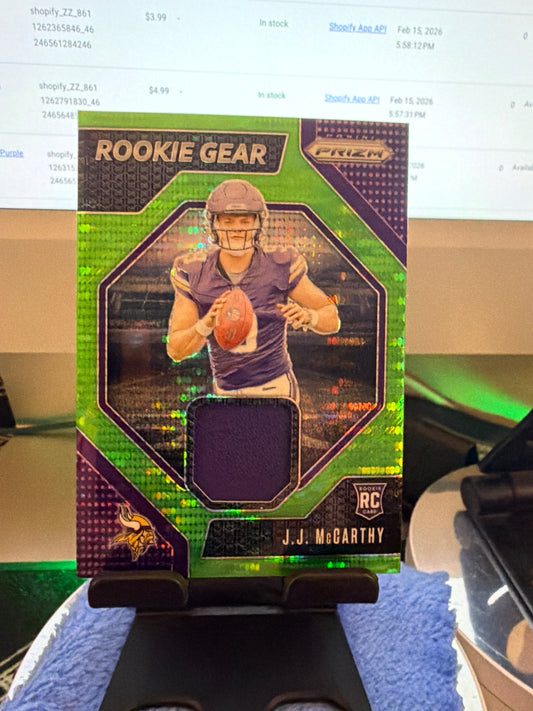 2024 Panini Prizm J.J. McCarthy Rookie Gear Green Prizm RC Patch Minnesota Vikings